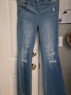 Light Blue Distressed Women's Flare Jeans